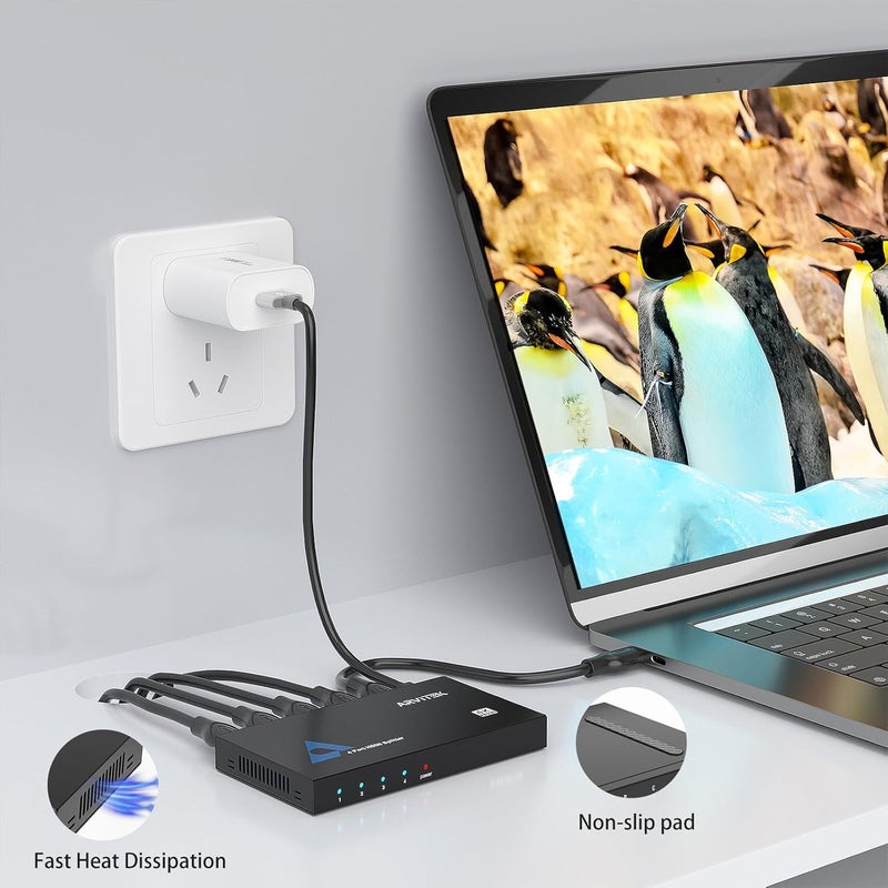Arvitek 4K HDMI Splitter 1 in 4 Out, 1×4 Powered HDMI Splitter for TV, Monitor, Xbox, PS4/5, PC, Laptop, 4Kx2K@30Hz 3D Full HD, Mirror Only (Not a Switch), Metal Housing - Image 2